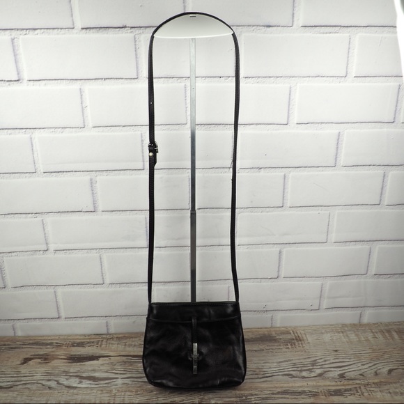 Florence Black leather crossbody bag silver lock - Picture 4 of 8